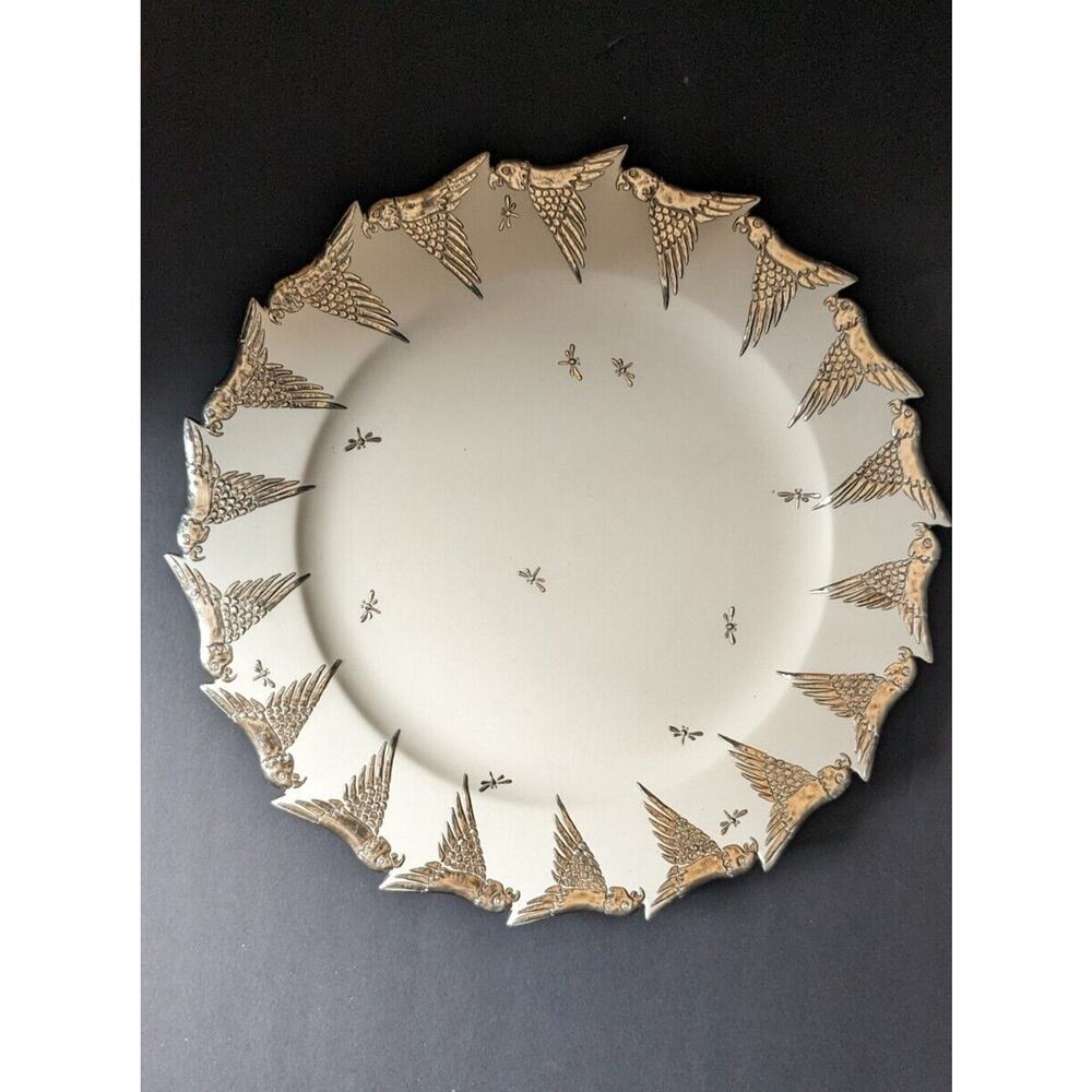 Emilia Castillo Flying Parrot Porcelain Plate Sterling Silver Mexico 13"